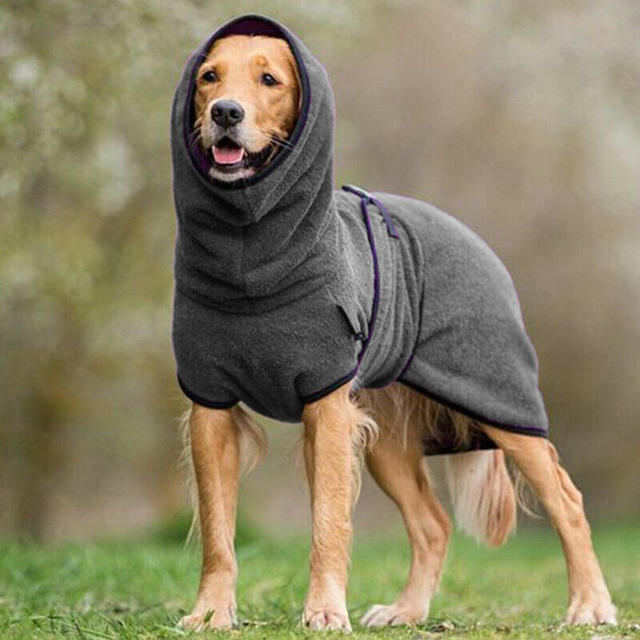 Microvezel badjas met hond in donker grijs