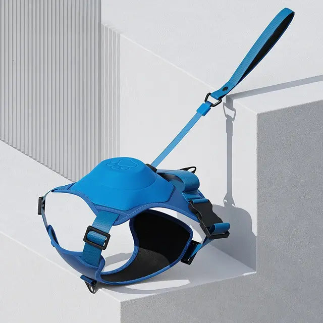 Harnas met automatisch intrekbare riem in blauw