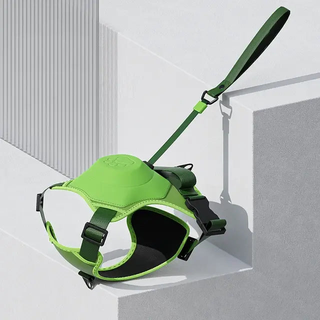 Harnas met automatisch intrekbare riem in groen