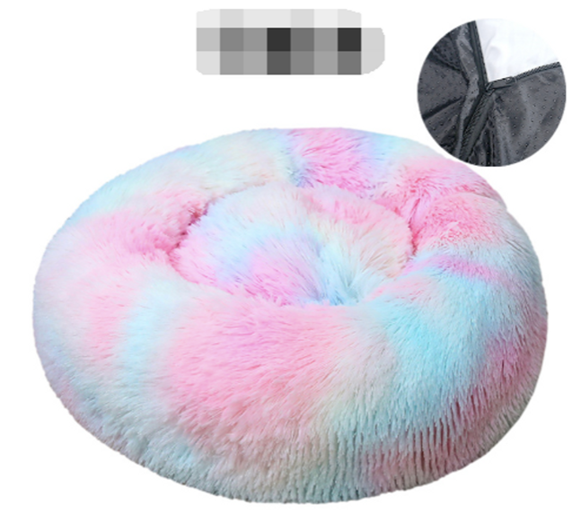 Donut pluche dierenbed regenboog