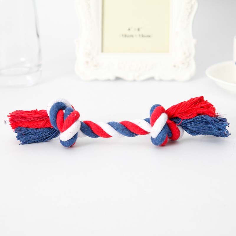 Uitdagend dubbel geknoopt touw in rood, blauw en wit