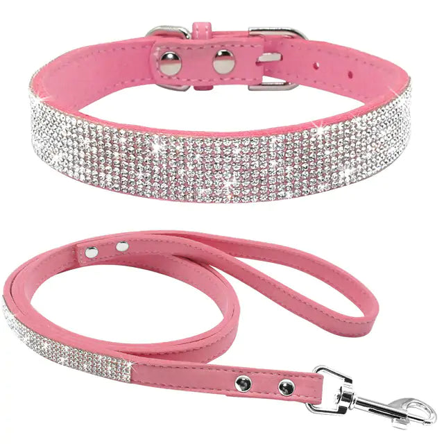 Licht roze blingbling halsband met riem