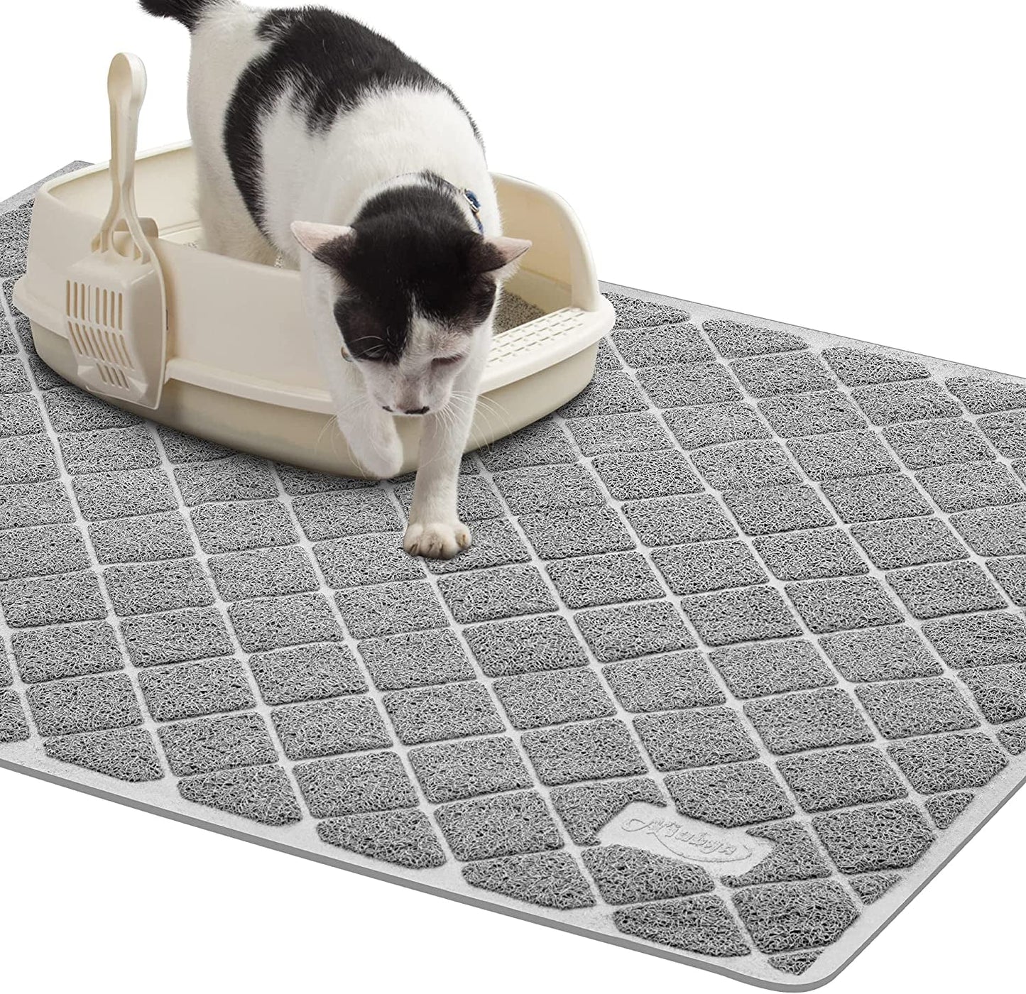 kattenbak met kat op antislipmat