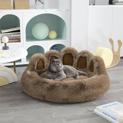 Fluffy berenpoot bed in bruin met kat