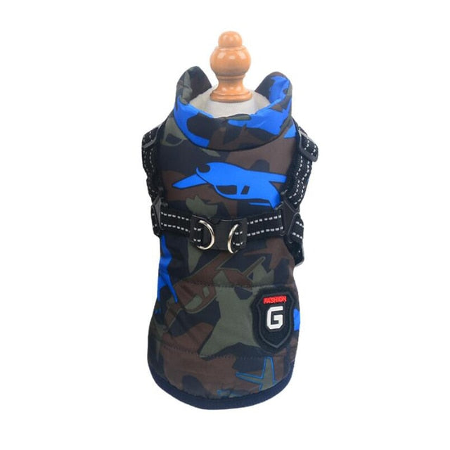 Warm honden fleecejack in blauw camouflage