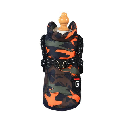 Warm honden fleecejack in oranje camouflage